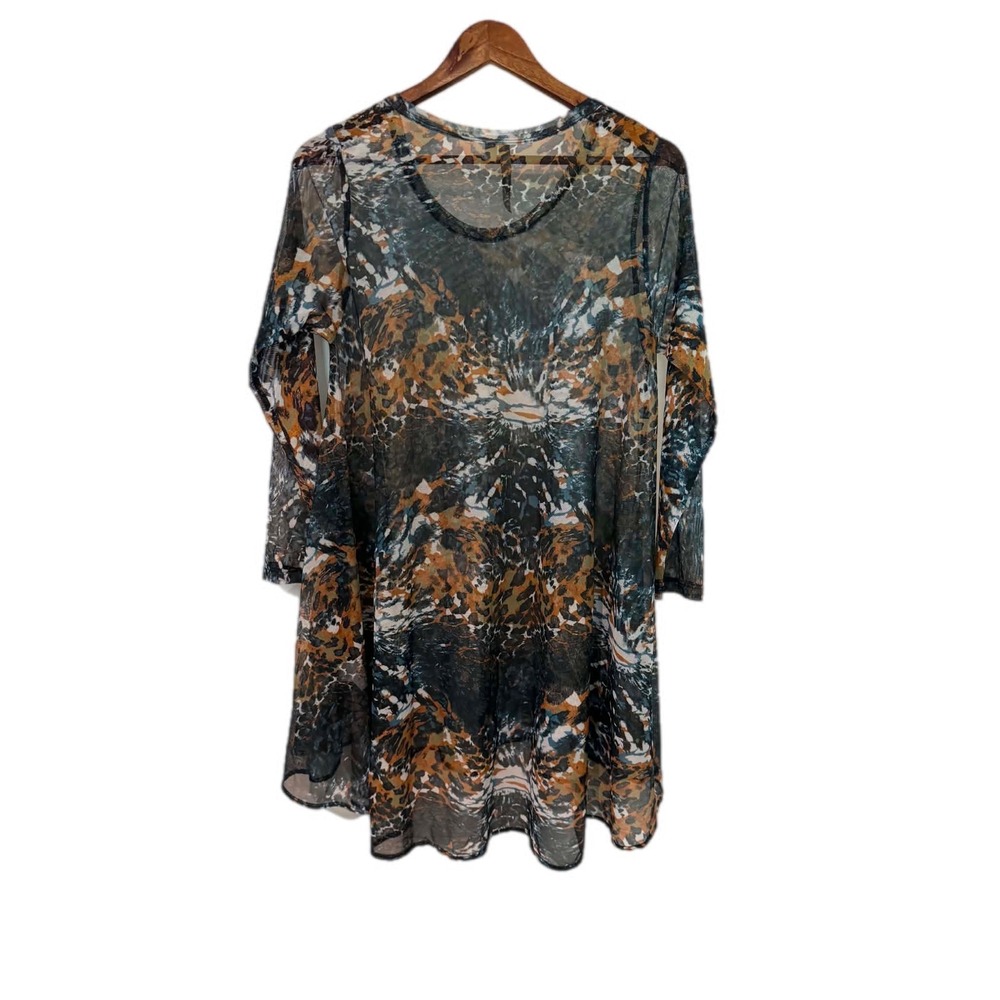 Comfy USA Mesh Tunic Women S Multicolor Excellent Abstract Animal Print Sheer‎
